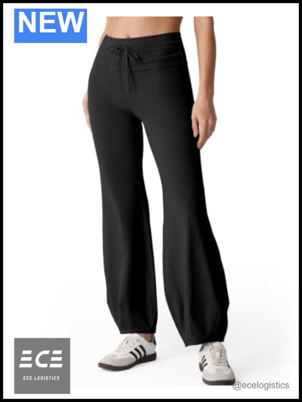 Cotton Bubble Pants Drawstring Fold Over Balloon Leggings Yoga
